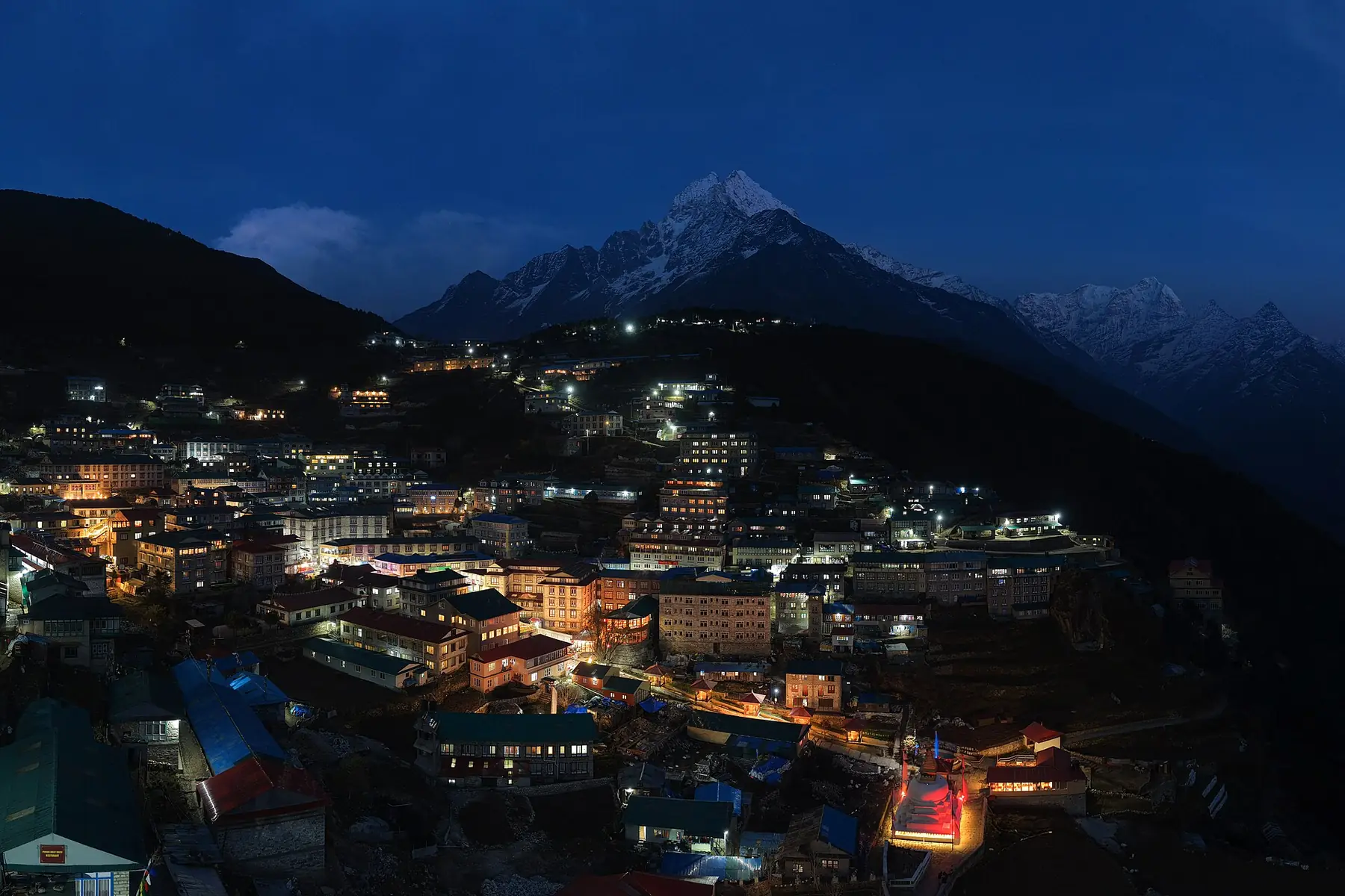 Night View Of Namche Bazaar And Kongde Peak — on the Gokyo Lakes trek route